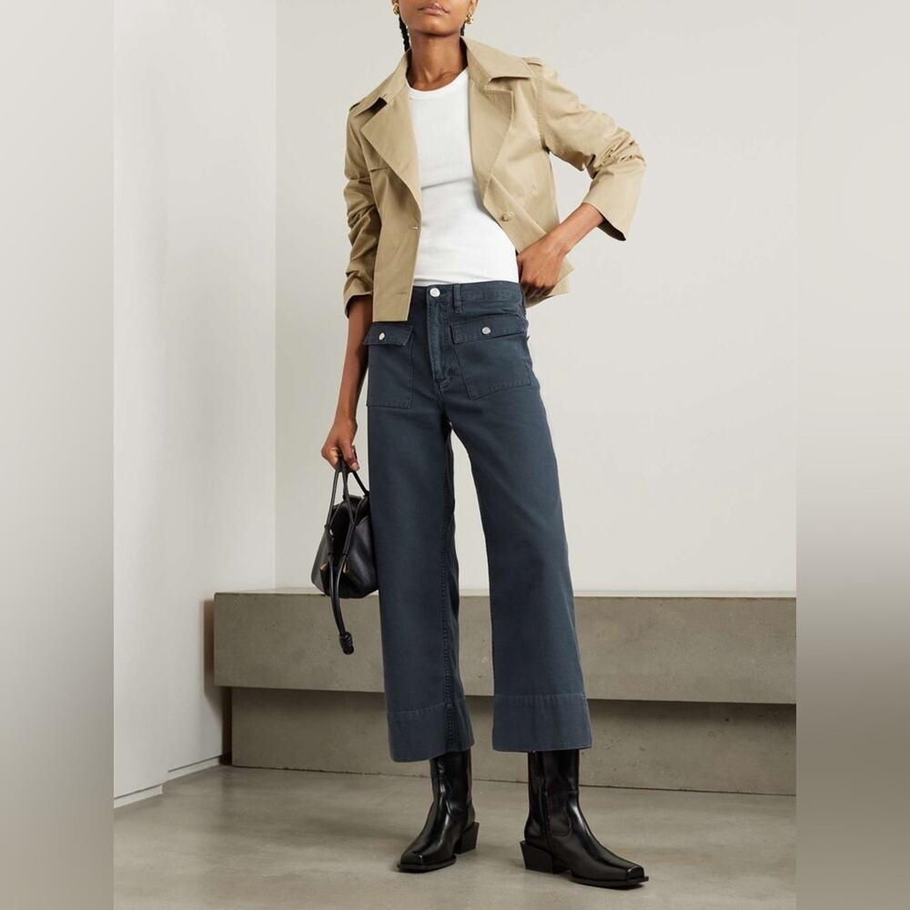 Frame The 70s Patch Pocket Crop Straight Pant In Washed Navy Size 34